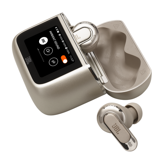 JBL Tour Pro 3 - Latte - True Wireless Noise Cancelling earbuds with Smart Charging Case&trade; - Detailshot 1